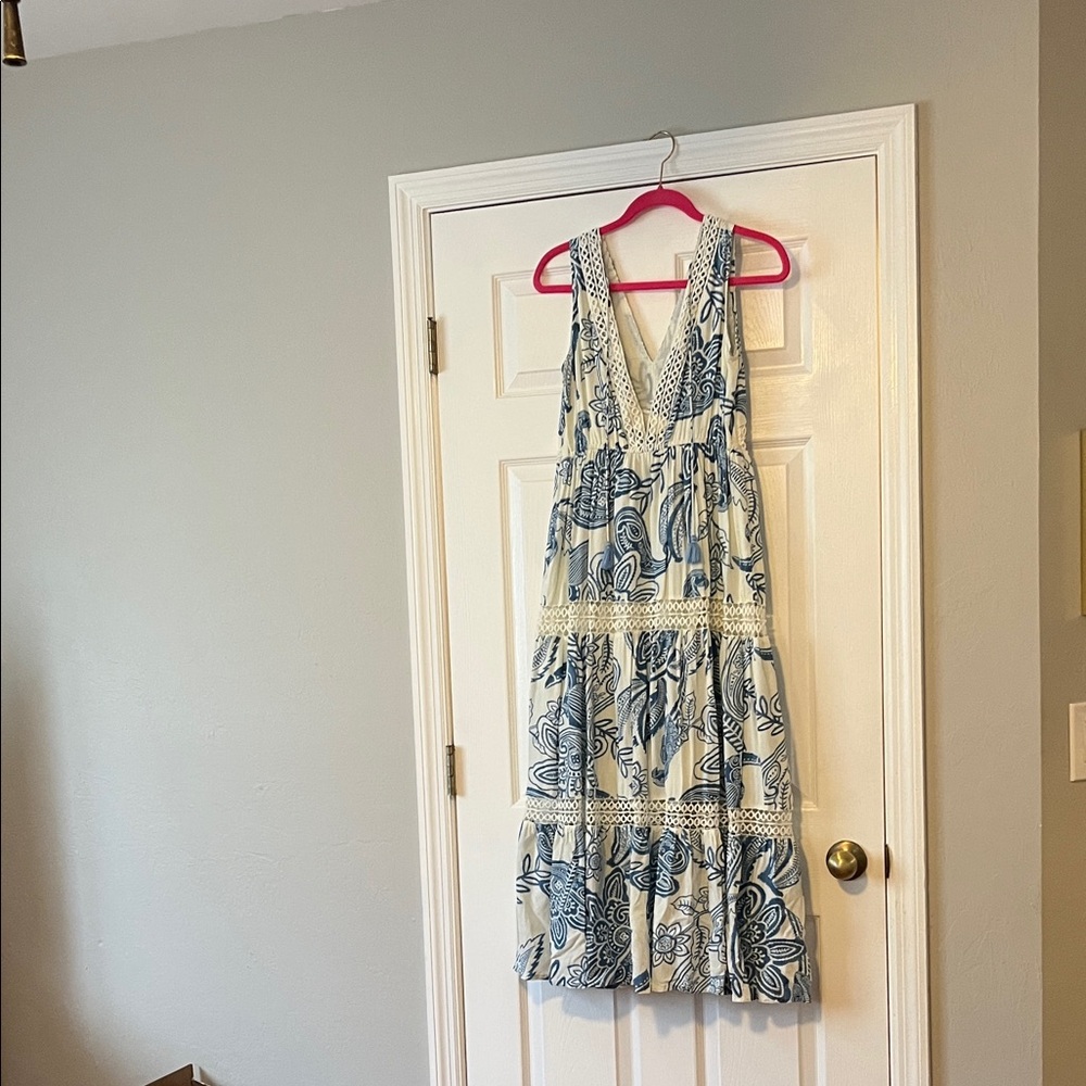 Boho Floral Tiered Maxi Dress - Blue and Cream